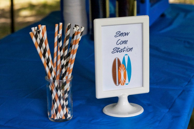surfing birthday party snow cone station sign 
