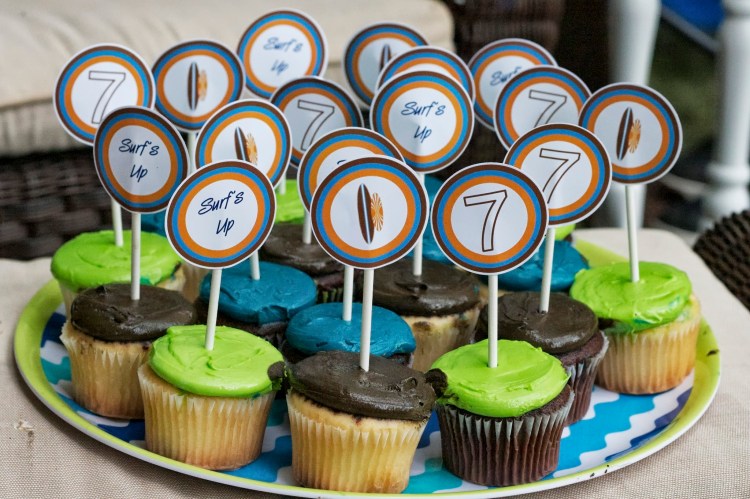 surfing birthday party cupcake toppers 