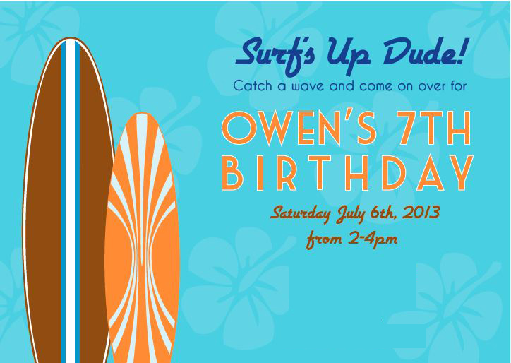surfing birthday party invitation 