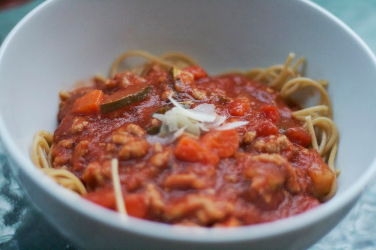 whole wheat spaghetti vegetables turkey meat sauce simply social blog