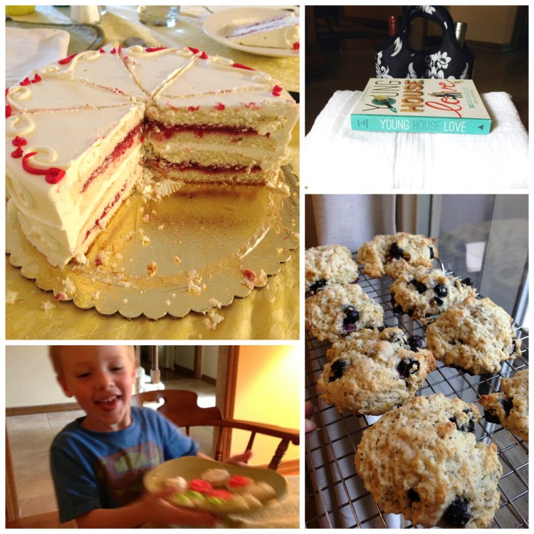 incredibly delicious vanilla strawberry cake, thumbprint cookies, young house love book, blueberry lemon poppyseed scones