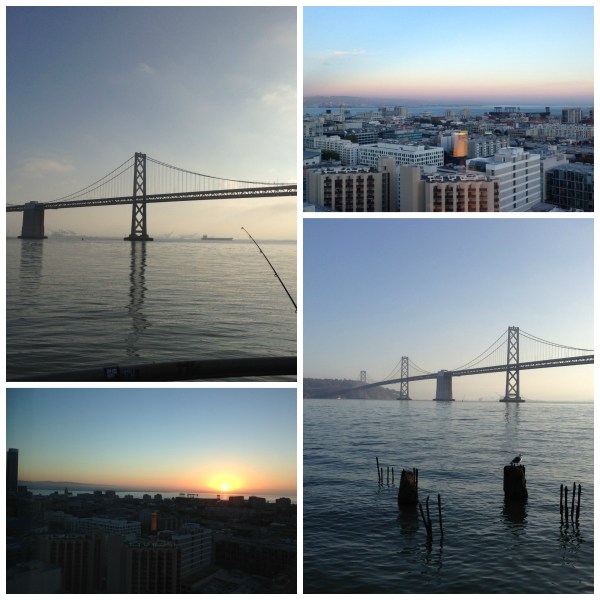 san francisco, bay bridge, sunrise, sunset