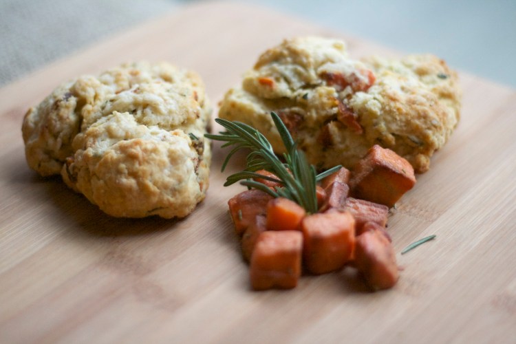 sweet potato rosemary biscuits, savory scones, holiday recipes 