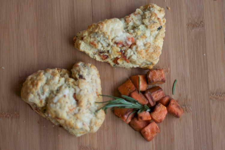 sweet potato rosemary biscuits, savory scones, holiday recipes