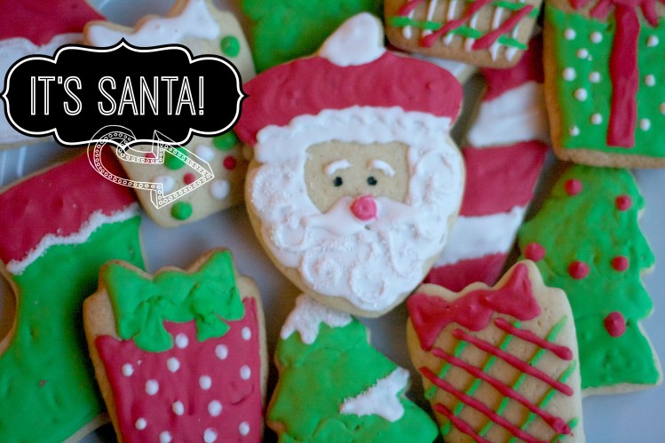 royal icing christmas sugar cookies, santa cookies, present cookies, holiday iced sugar cookies