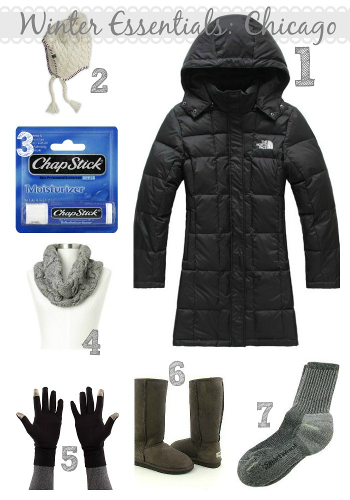 cold weather essentials, winter outerwear for chicago, winter outfits, northface parka, ugg boots, smartwool socks, brisk run gloves, northface hat