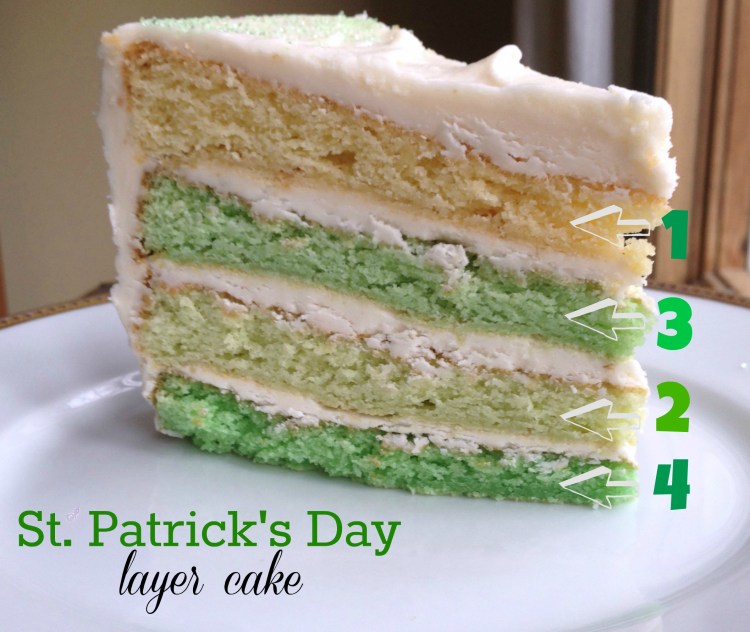 st. patricks day layer cake, ombre layer cake, white birthday cake, buttercream icing, colored layer cake, st. patrick's day, holiday, baking,