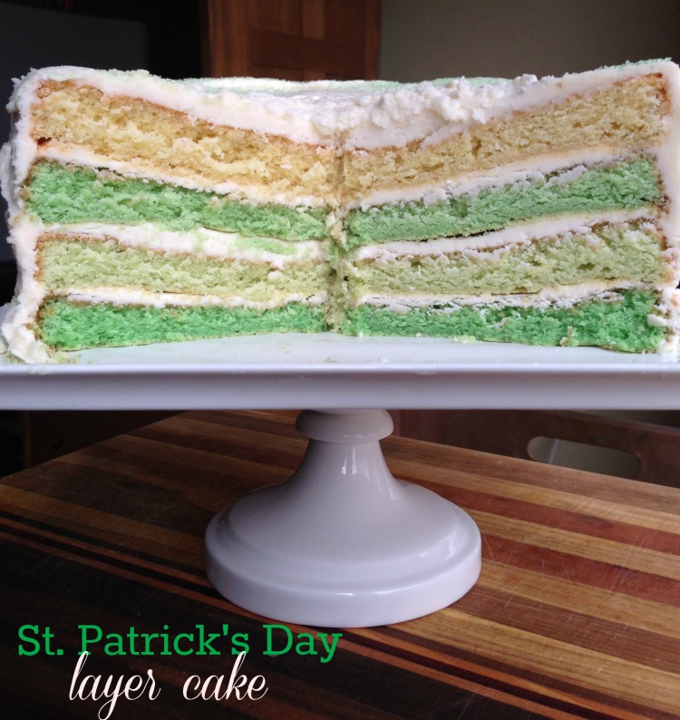 st. patricks day layer cake, ombre layer cake, white birthday cake, buttercream icing, colored layer cake, st. patrick's day, holiday, baking,