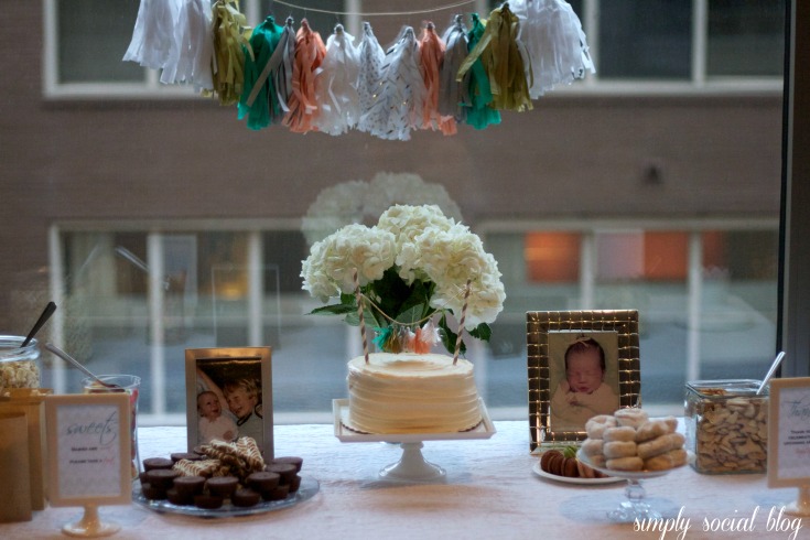 gender neutral baby shower, baby king, gray baby shower, sweets table, cake table, pleated cake, mini tassel garland cake topper, tassel garland, 