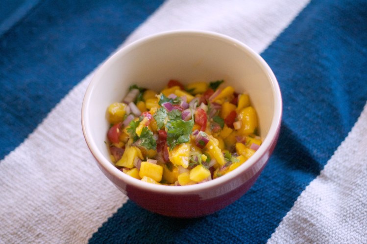 mango salsa, 5 ingredient mango salsa, easy salsa recipe, fruit salsa, spring, summer, dips 
