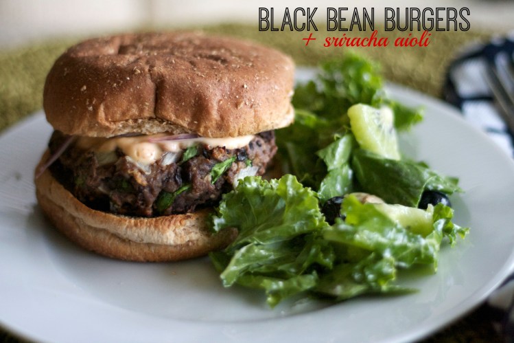 black bean burgers, cooking light, summer recipes, sriracha aioli, burger recipes,