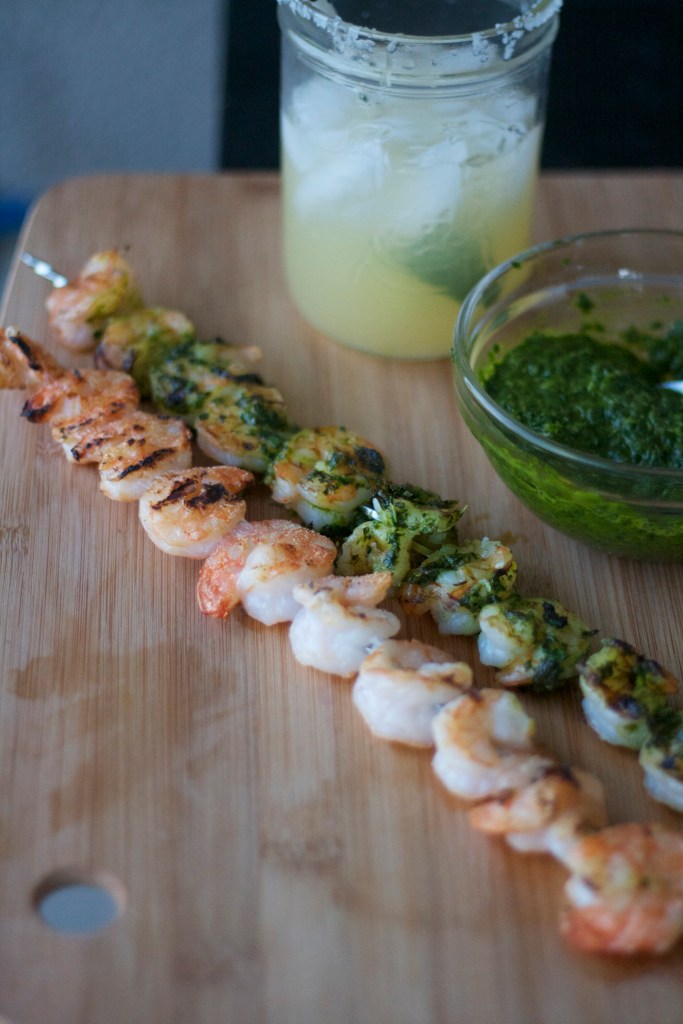 grilled shrimp with chimichurri, parsley, cilantro pesto, marinated shrimp recipe, herb pesto, dinner, grilling, summer recipes, two ingredient margarita, shrimp tostadas 