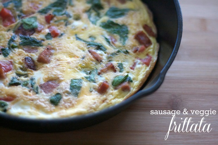 sausage and egg frittata recipe, breakfast, brunch, eggs, whole30, sausage, spinach, vegetable frittata