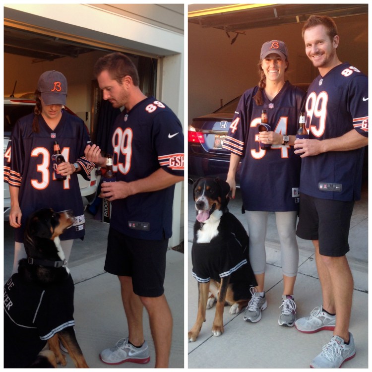 bears family, chicago bears costume, pet costume, football player, swiss mountain dog, swissy, greater swiss, Finn