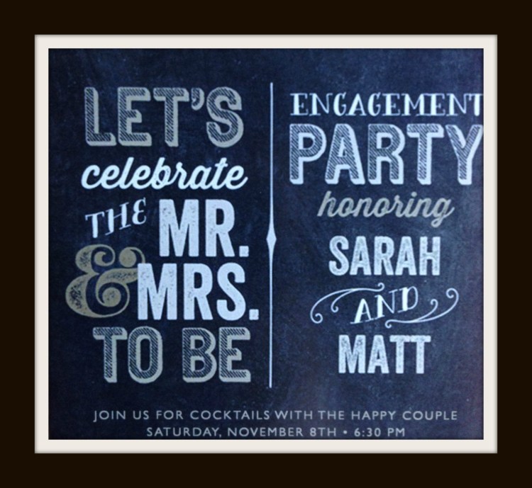 engagement, invitation, slate, white and gold engagement party invitation 