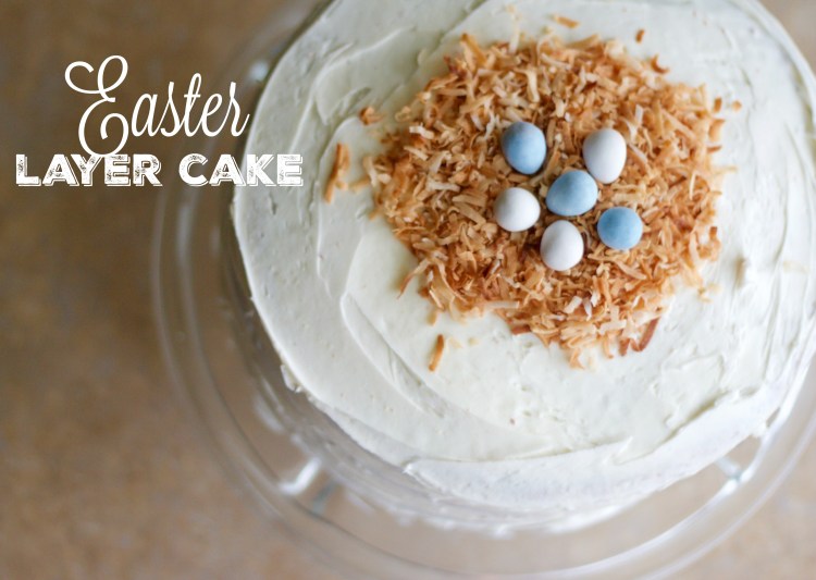 layer cake, easter cake, baking, pastel layer cake, rainbow layer cake, vanilla cake, dessert, Easter, birds nest cake topper, robin eggs, white layer cake