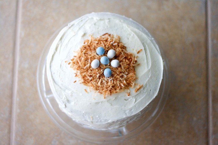 layer cake, easter cake, baking, pastel layer cake, rainbow layer cake, vanilla cake, dessert, Easter, birds nest cake topper, robin eggs, white layer cake