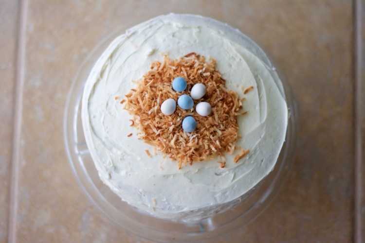 layer cake, easter cake, baking, pastel layer cake, rainbow layer cake, vanilla cake, dessert, Easter, birds nest cake topper, robin eggs, white layer cake