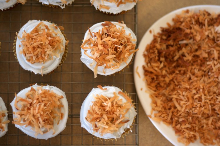 banana carrot cupcakes, easter cupcakes, baby bird's nest cupcakes, coconut, banana, carrot, dessert, baking, holiday, spring, robin egg cupcakes,