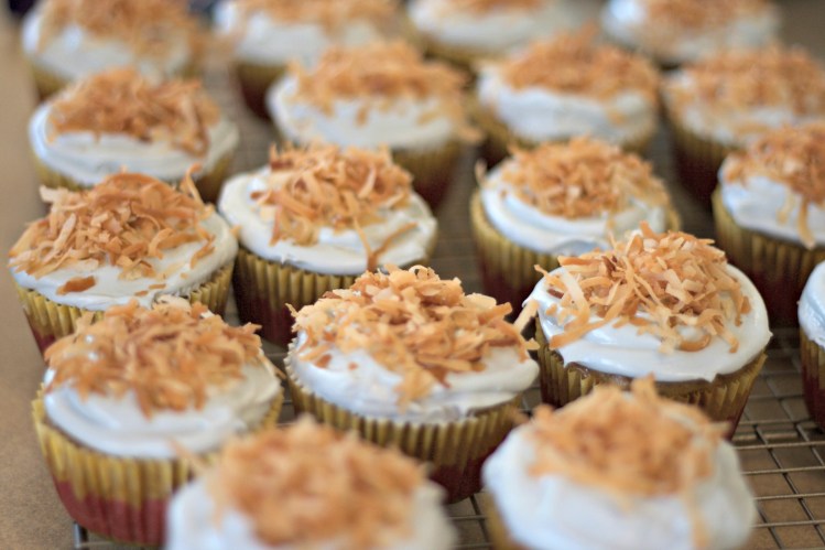 banana carrot cupcakes, easter cupcakes, baby bird's nest cupcakes, coconut, banana, carrot, dessert, baking, holiday, spring, robin egg cupcakes,